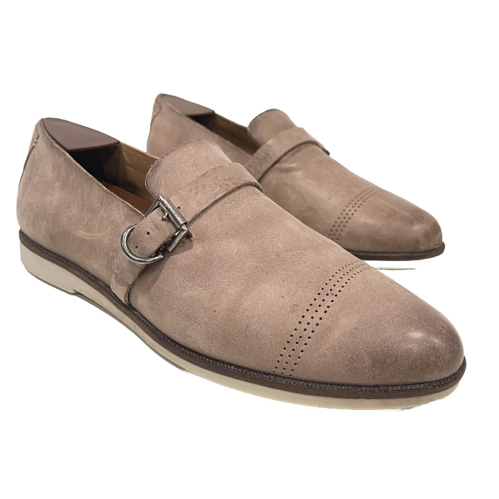 Olukai Haili Women's Loafers Taupe Leather Slip-On Shoes Monk Strap Buckle Flats